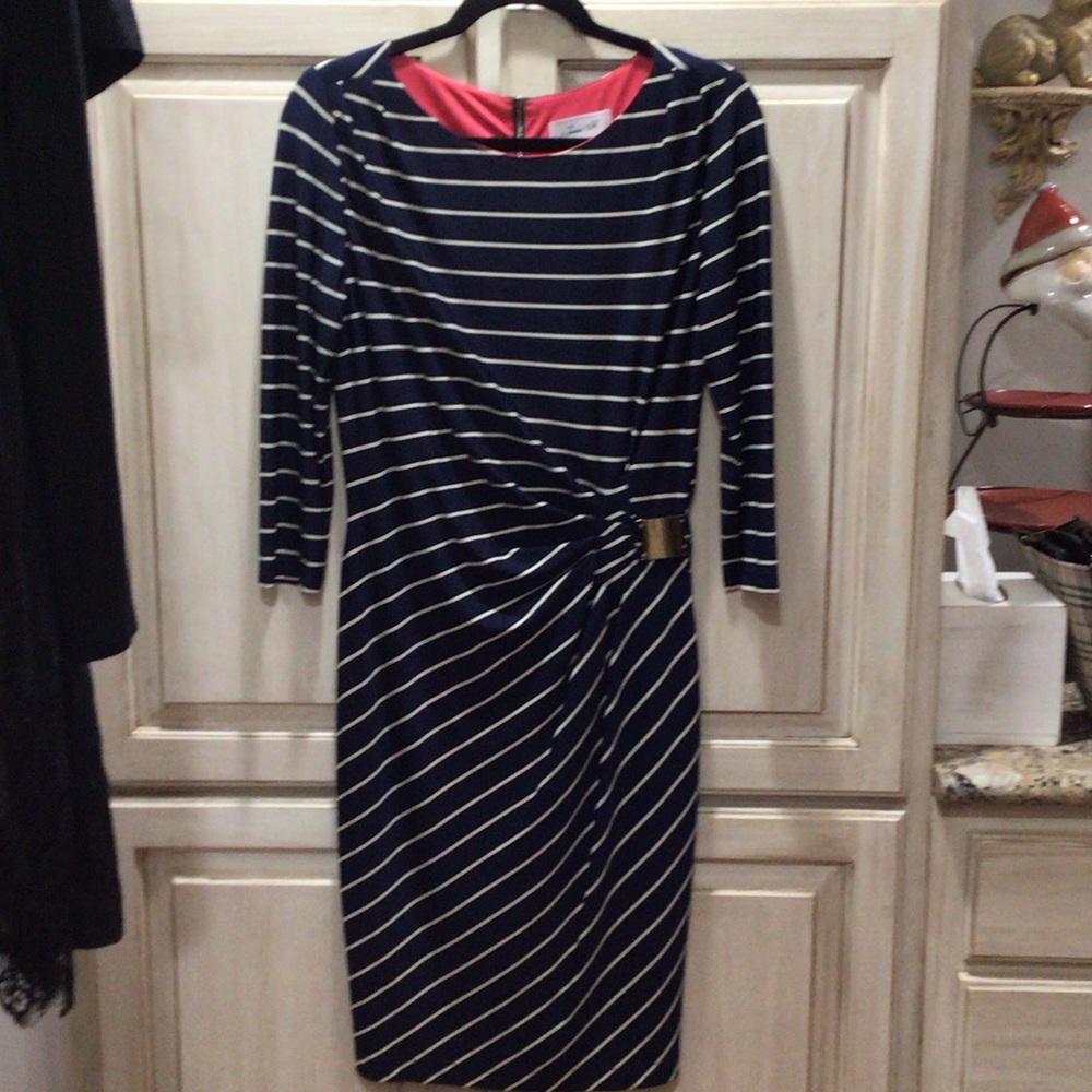 Jessica Howard Navy and White Striped Long Sleeve Dress